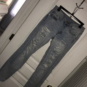 Distressed light wash jeans